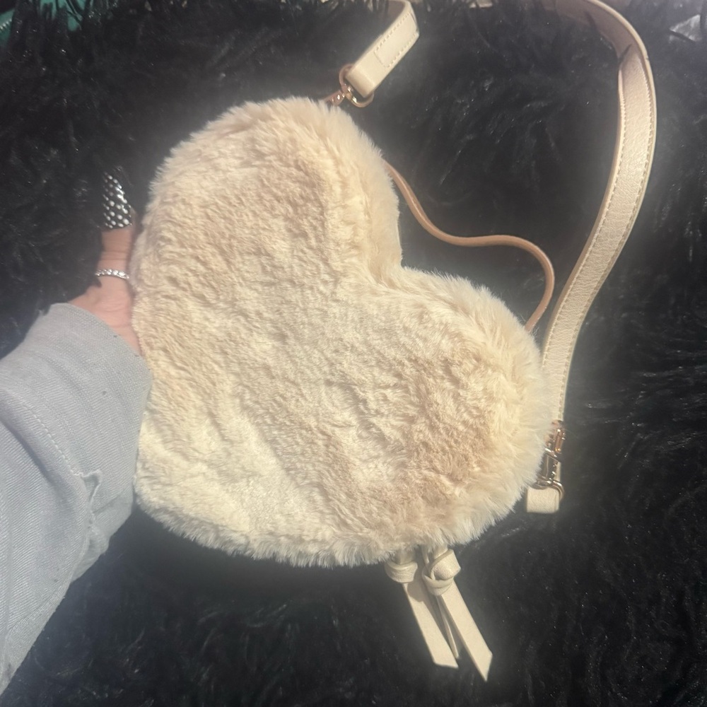 Lauren Conrad Cream Heart-Shaped Faux Fur Bag